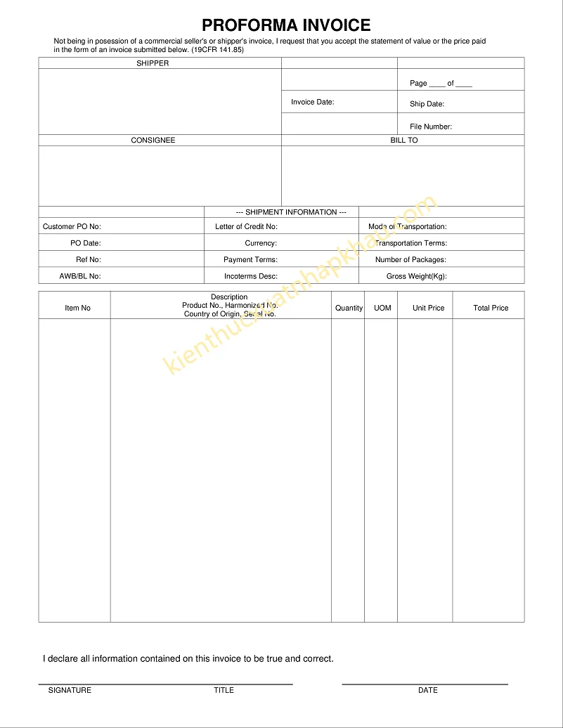 Proforma Invoice Là Gì?