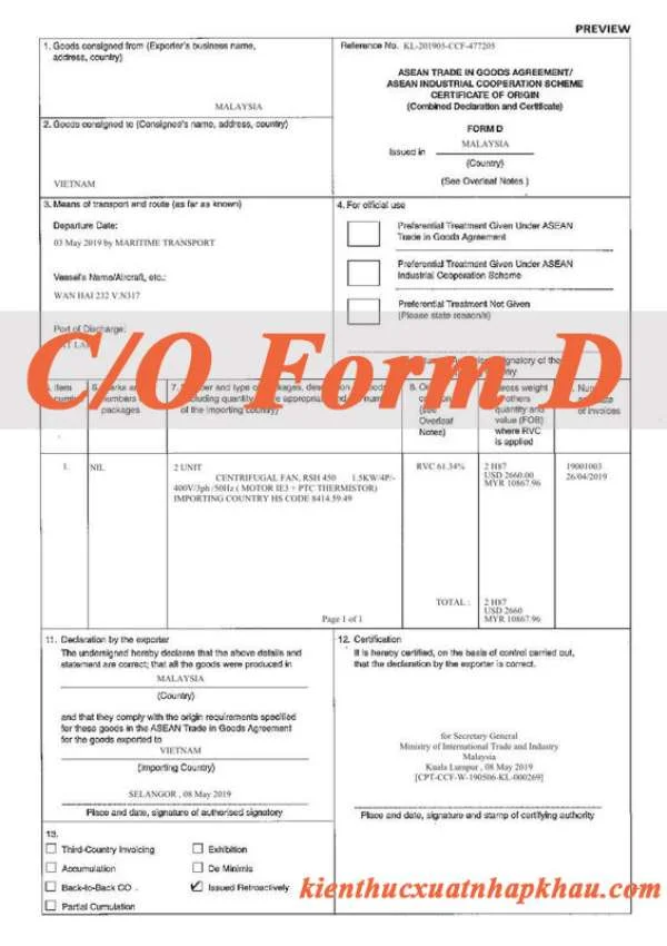 CO Form D Là Gì? Những Thông Tin Cần Biết Về C/O Form D